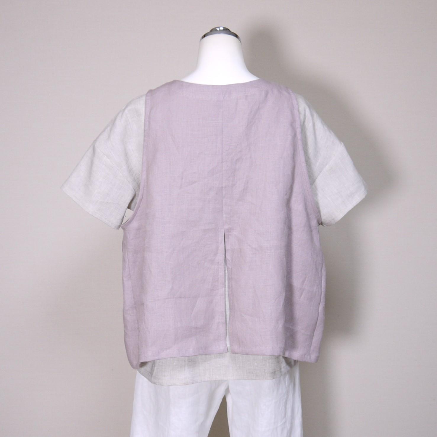 リネンのショートベスト◆オールドモーブ◆フリーサイズ(中厚、リネン100%)~ベスト・ジレ~ | 5枚目