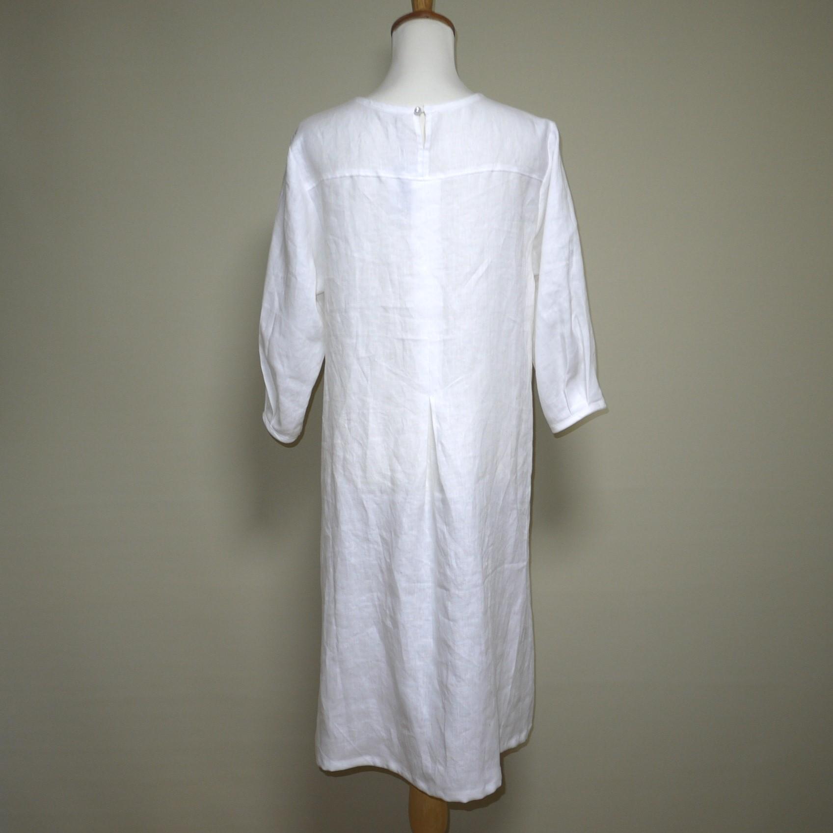 カラーリネン★クラシカルワンピ 七分袖◆オフホワイト◆S・M・L・LL(中厚、リネン100%) | 6枚目