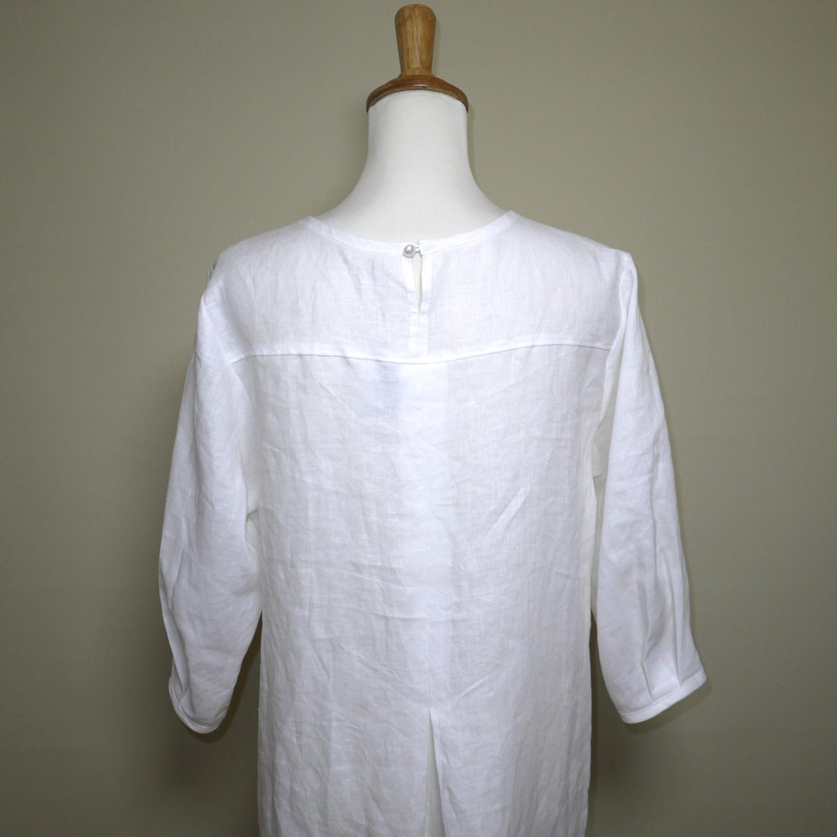 カラーリネン★クラシカルワンピ 七分袖◆オフホワイト◆S・M・L・LL(中厚、リネン100%) | 8枚目