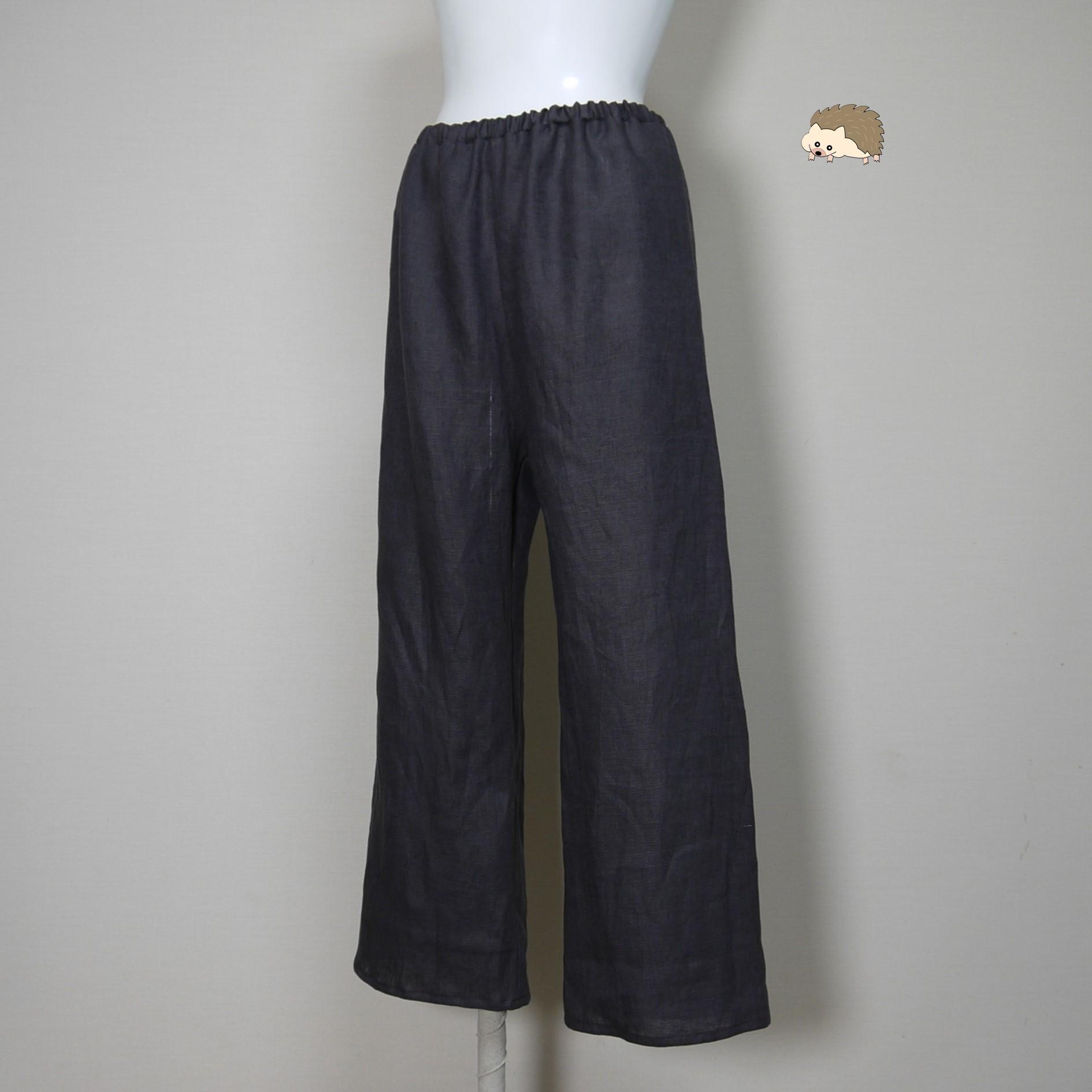 カラーリネン◆イージーパンツ ストレート・ロング◆チャコール◆M・Ⅼ(中厚、リネン100%)1枚目の画像