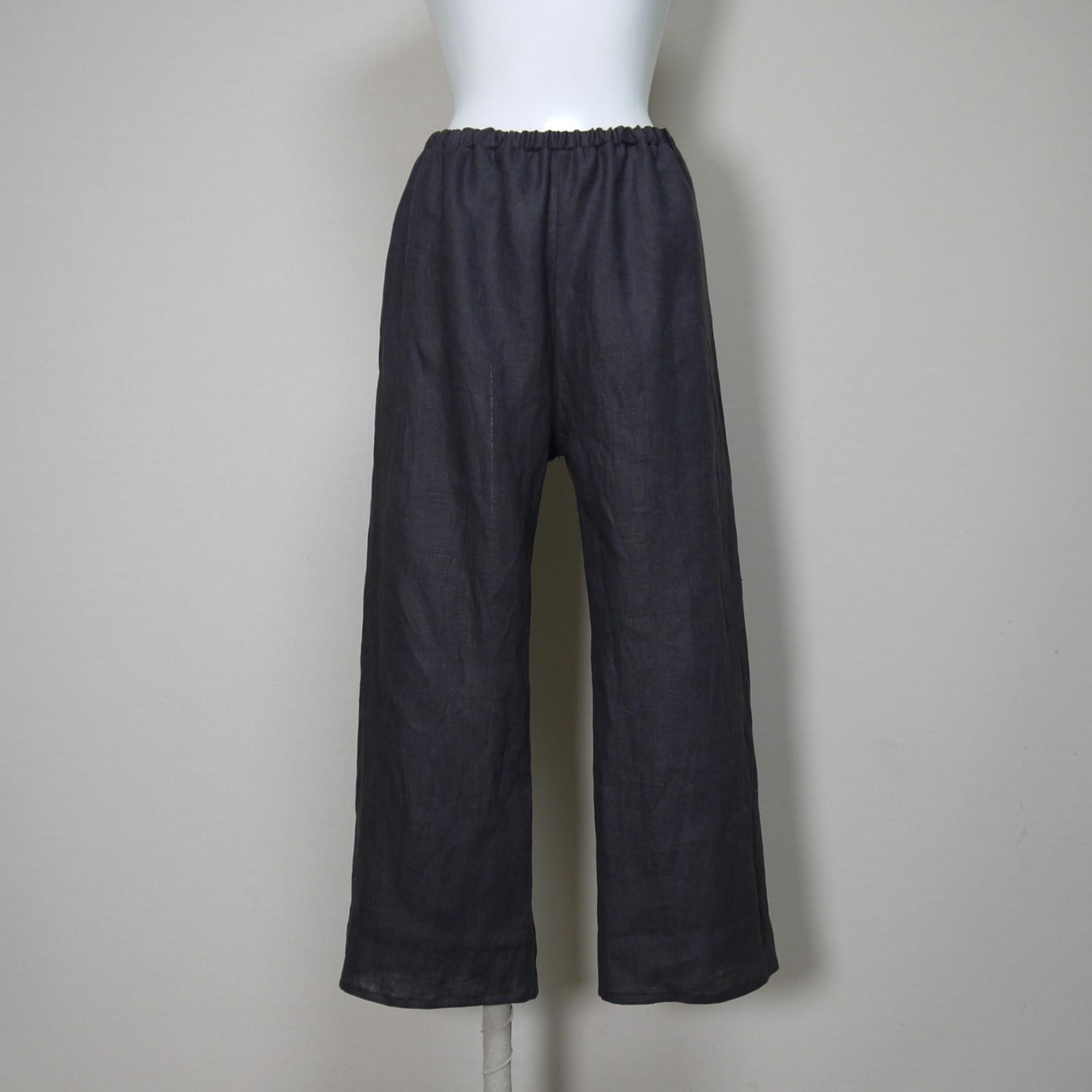 カラーリネン◆イージーパンツ ストレート・ロング◆チャコール◆M・Ⅼ(中厚、リネン100%) | 2枚目