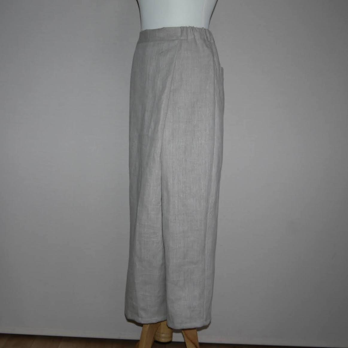 【厚手リネン】ラップパンツ◆【ウィンターリネン】生成り◆厚手15番手、リネン100%◆フリーサイズ | 3枚目