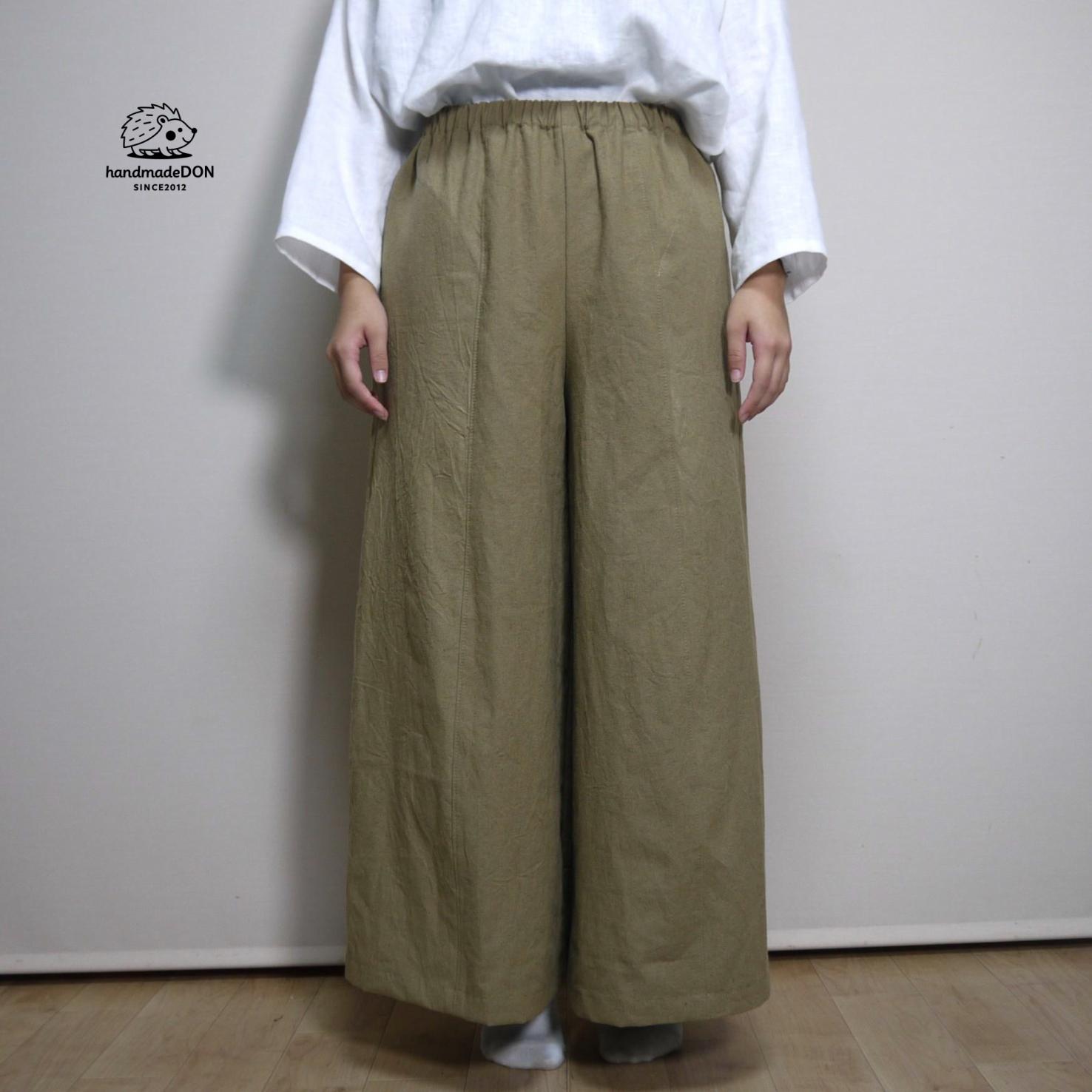 ハーフリネン★立体ワイドパンツ【ヴィンテージハーフ】モカベージュ◆フリーサイズ1枚目の画像