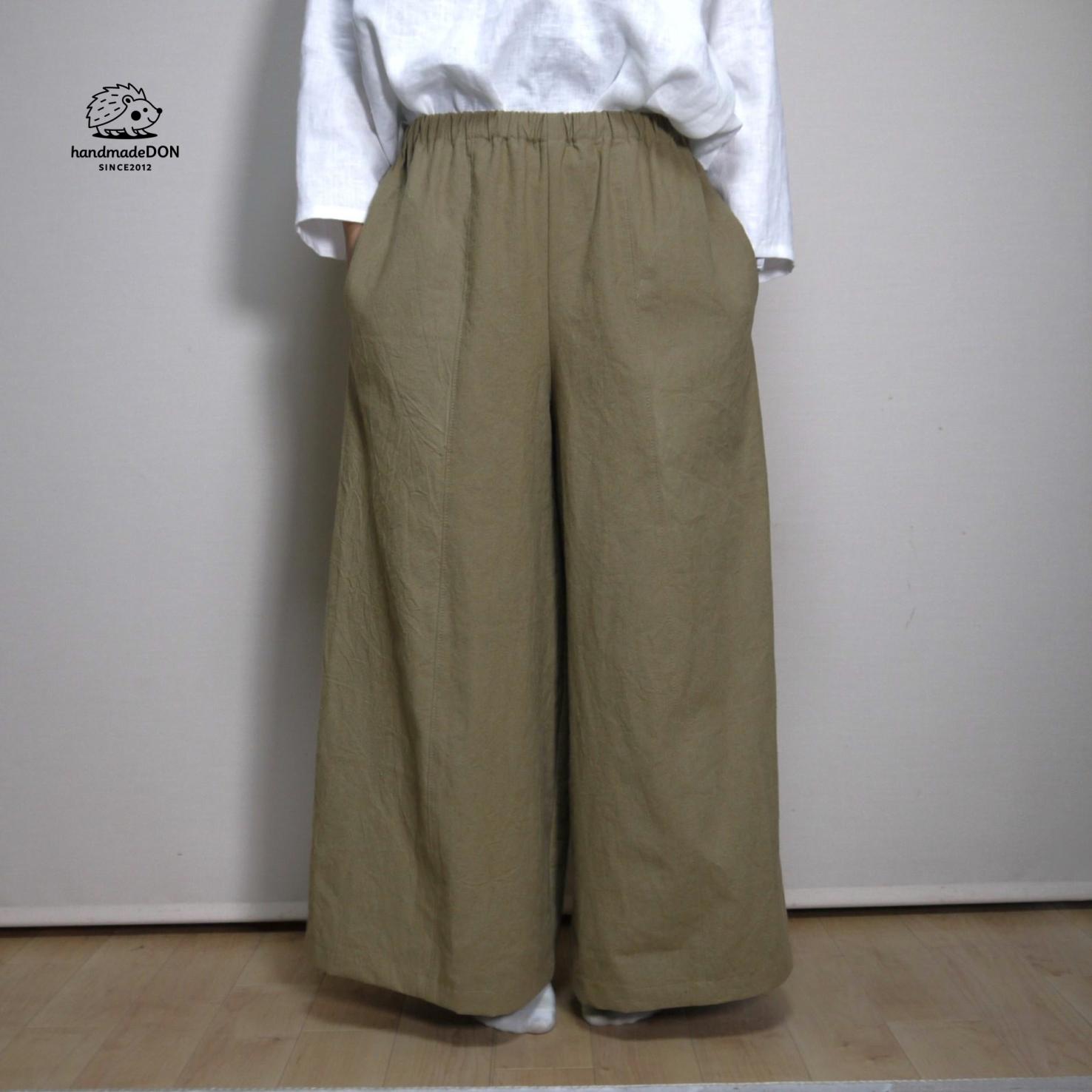 ハーフリネン★立体ワイドパンツ【ヴィンテージハーフ】モカベージュ◆フリーサイズ | 2枚目