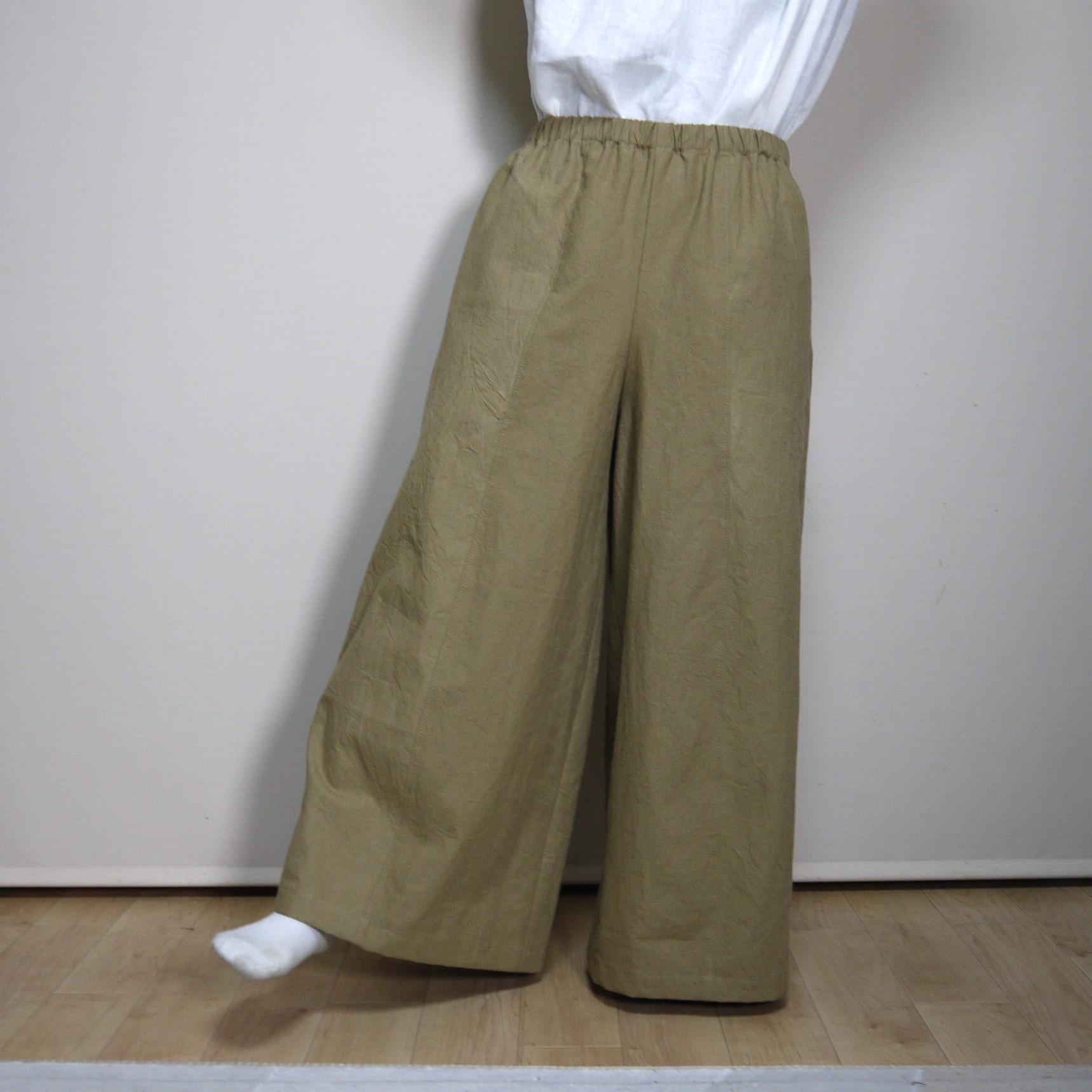 ハーフリネン★立体ワイドパンツ【ヴィンテージハーフ】モカベージュ◆フリーサイズ | 3枚目