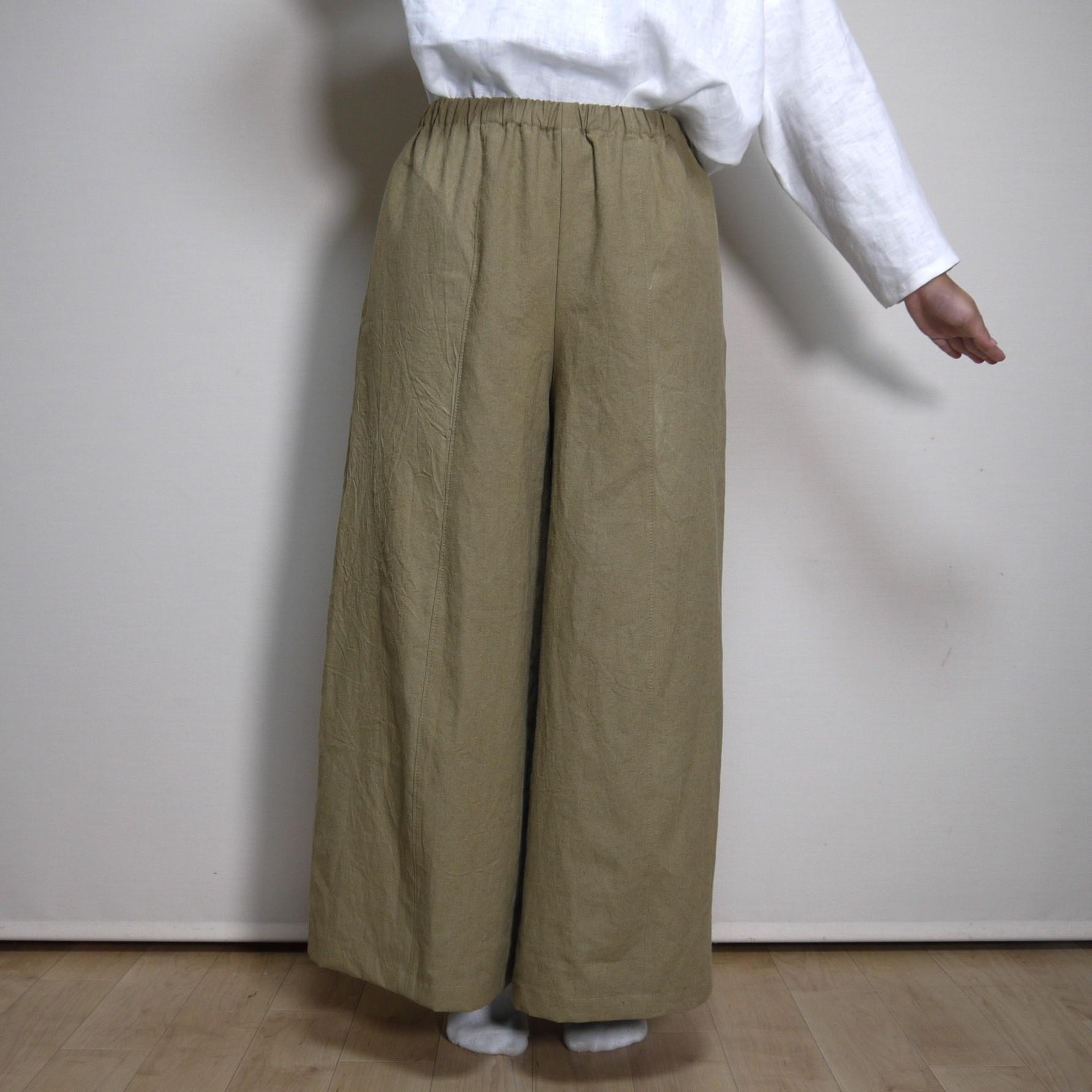 ハーフリネン★立体ワイドパンツ【ヴィンテージハーフ】モカベージュ◆フリーサイズ | 4枚目