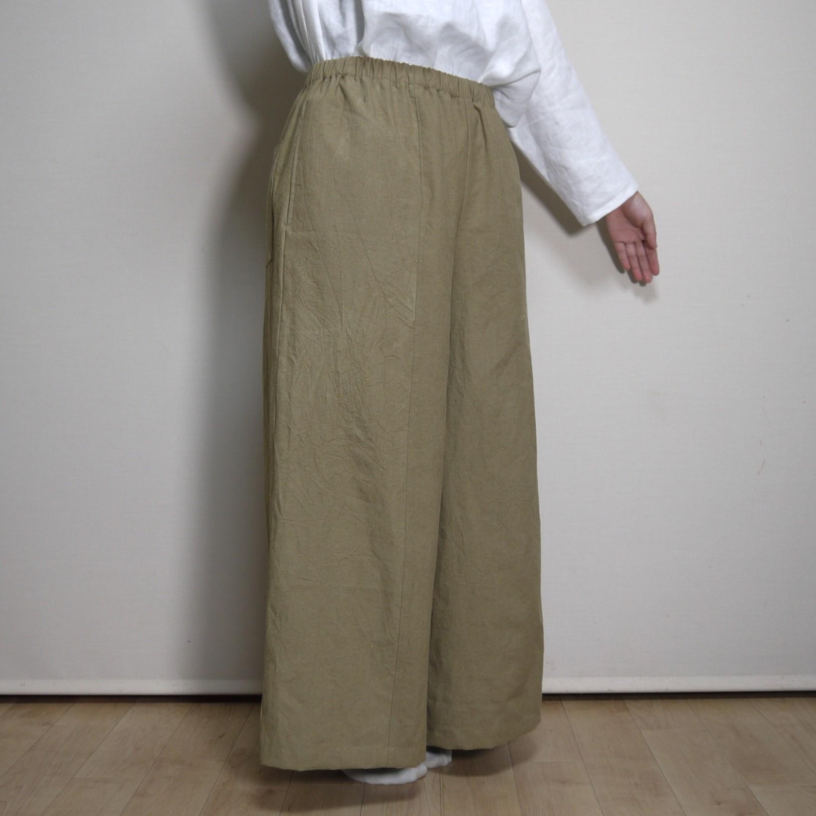 ハーフリネン★立体ワイドパンツ【ヴィンテージハーフ】モカベージュ◆フリーサイズ | 5枚目