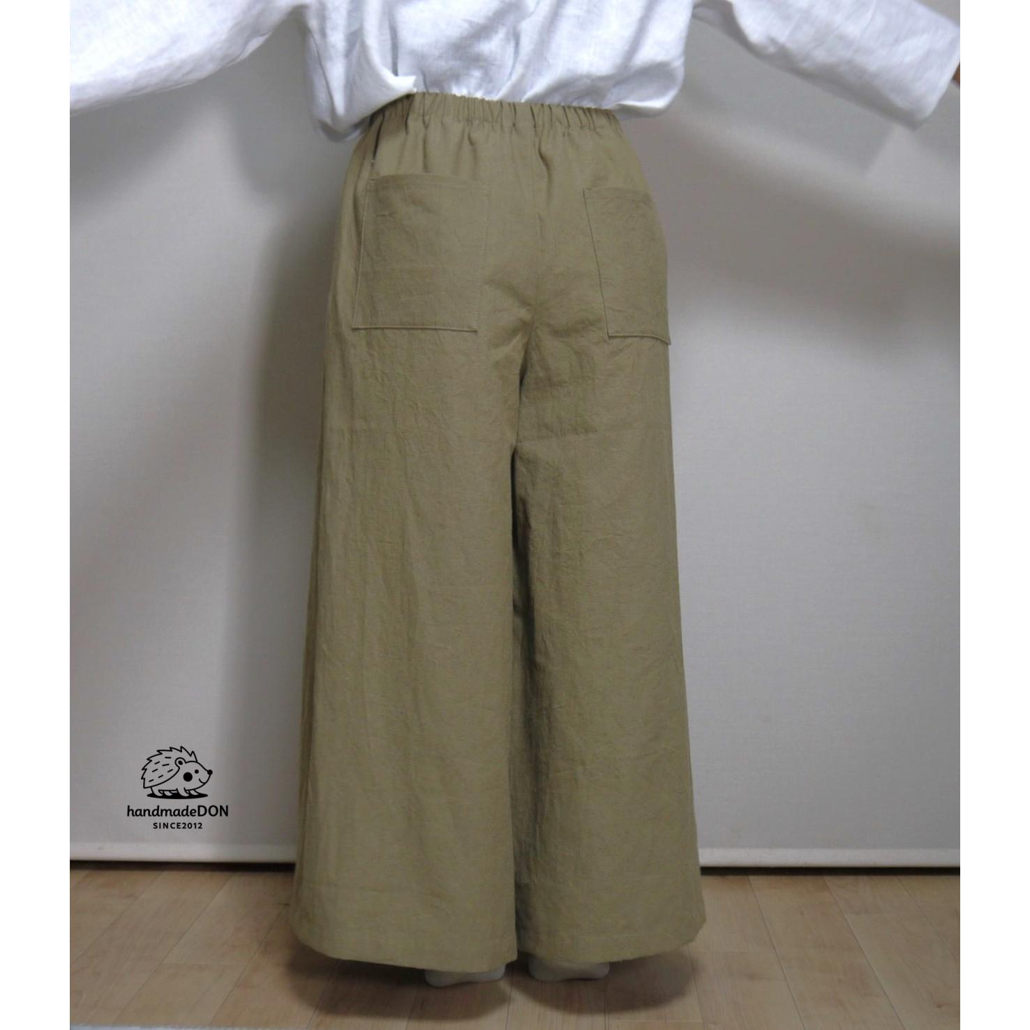 ハーフリネン★立体ワイドパンツ【ヴィンテージハーフ】モカベージュ◆フリーサイズ | 6枚目